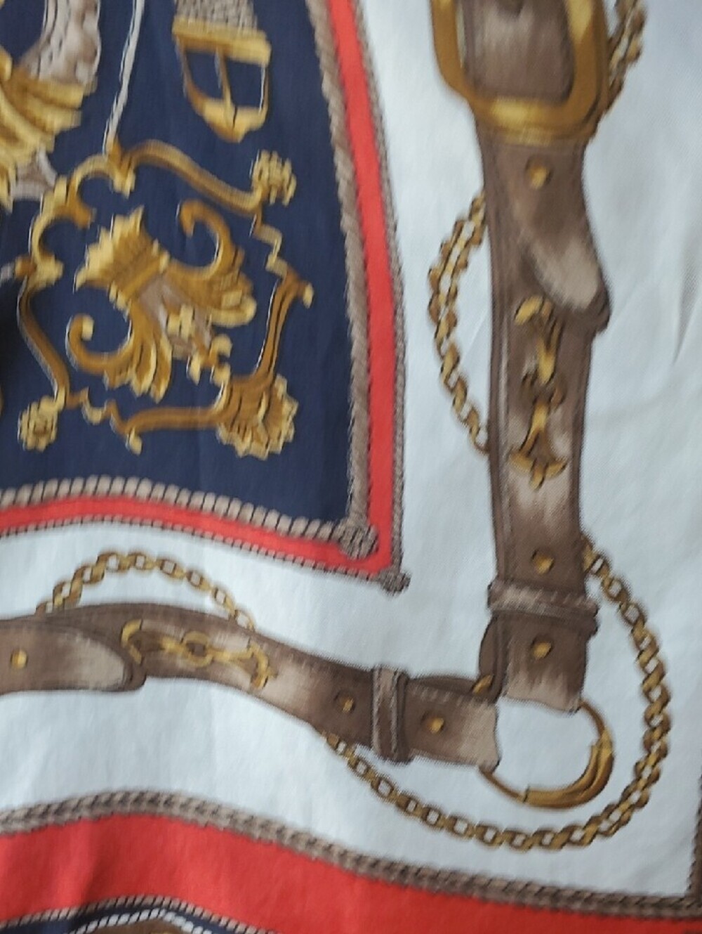 Decorative Equestrian Red and Navy Baroque Silk-Feel Scarf - Picture 5 of 7